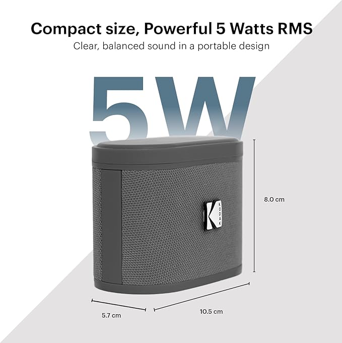 KODAK SOUNDBRIX™ Bluetooth Speaker with HD Sound Portable Wireless IPX4 Water Resistant Upto 5H Playtime V5.4 for Home Party Outdoor Beach Electronic Gadgets Birthday Gift Gray Stackable Speakers