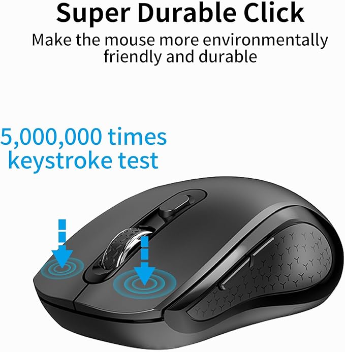 Wireless Mouse Ergonomic, Side Buttons Mouse, 2400 DPI, Silent and Anti Slip Roller Cordless Mice, 2.4Ghz with USB Receiver, 6 Buttons, Suitable for Laptop PC Chromebook and Windows 11/10/7 - Black