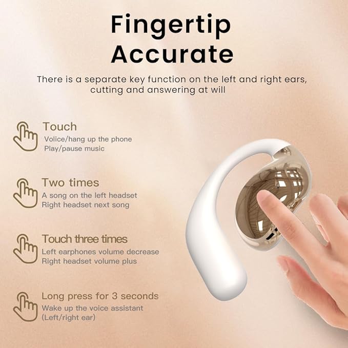 Open Ear Earbuds Ultra Comfort Wireless Bluetooth 5.4 Headphones Over The Ear Earbuds with Intelligent Touch Screen EarHooks IPX7 Waterproof Bone Conduction Earphones for Fitness Sports-OFF WHITE
