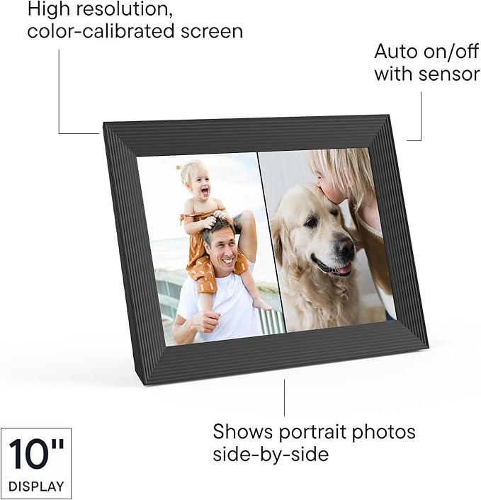 Aura Carver HD WiFi Digital Picture Frame, 10.1”, Add Photos with Aura App, Free Unlimited Storage - Wirecutter’s Pick for Best Digital Photo Frame 2022 - Gravel