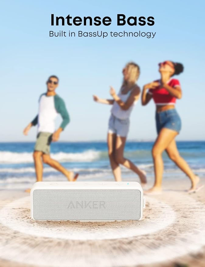 Soundcore Anker 2, 12W Dual-Driver, Portable Bluetooth Speakers for Daily Use, and Wireless, 24-Hour Playtime, IPX7 Water Resistant, Built in Mic, 66 ft Bluetooth Range- White