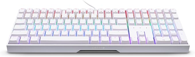 Cherry MX 3.0 S Wired Mechanical Gaming Keyboard. Aluminum Housing Built for Gamers w/MX Red Silent Switches. RGB Backlit Display Over 16m Colors. from The Makers of MX. Full Size. Pure White.
