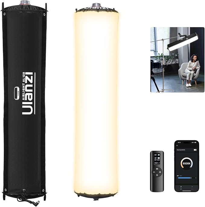 Ulanzi AL120 Inflatable Tube Light - 120W LED Video Light with Remote, 2700K-6500K CRI≥96 10 Effects Bi Color Portable Soft Box Light Fill Light for Photography/Video/Photo/Live Stream/YouTube