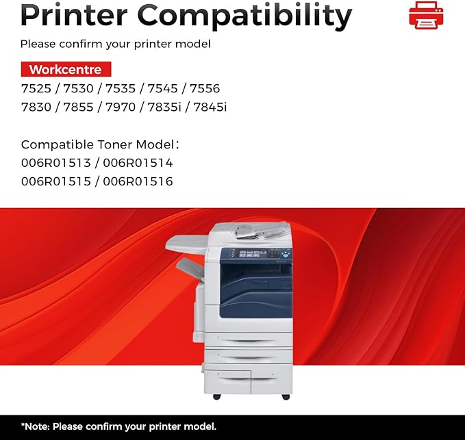 7525 Toner Cartridge Set 4-Pack High-Yield Replacement for Xerox 006R01513 006R01514 006R01515 006R01516 Compatible for Xerox Workcentre 7525 7530 7535 7545 7556 7830 7855 7970 7835i 7845i Printer Ink