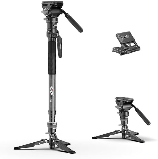 COMAN One-Click Lifting Carbon Fiber Monopod, 69‘’ Camera Monopod with Feet, Lightweight Travel Tripod with Quick Release Plate for Camera, DSLR, Camcorder, Max Load 22lbs/10kg (M1ProV5)