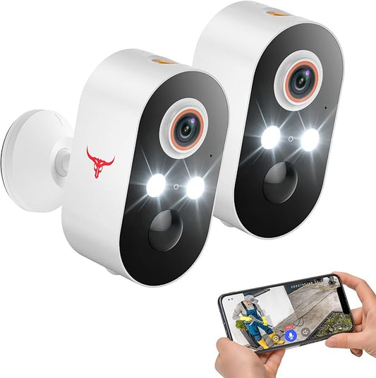 1080p Wireless Security Camera, 2.4GHz Wi-Fi Only, Color Night Vision, AI Human Detection, PIR Motion Detection, 2-Way Talk, Outdoor Surveillance Bullet Cam, No Solar Panel Included (2 Pack)