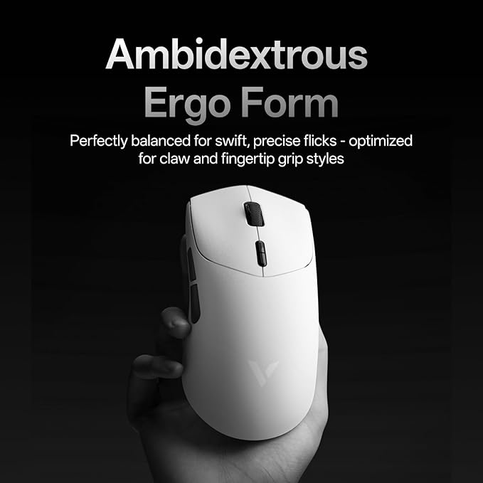 Rapoo VT7 Wireless Gaming Mouse, True 8K Wireless Polling Rate, 53g Lightweight, Up to 500 Hr Battery, Nordic nRF54L15 MCU, 100-Million Mechanical Switch, 10 Programmable Buttons, White