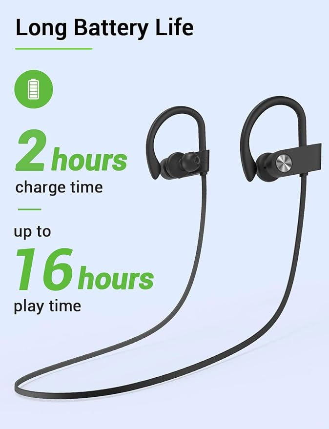 Stiive Bluetooth Headphones, 5.3 Wireless Sports Earbuds IPX7 Waterproof with Mic, Stereo Sweatproof in-Ear Earphones, Noise Cancelling Headsets for Gym Running Workout, 16 Hours Playtime - BlackGrey