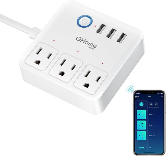 GHome Smart Plug Power Strip, WiFi Surge Protector Work with Alexa Google Home, Smart Outlets with 3 USB 3 Charging Port, Multi-Plug Extender for Home Office Cruise Travel and Christmas Light, 10A