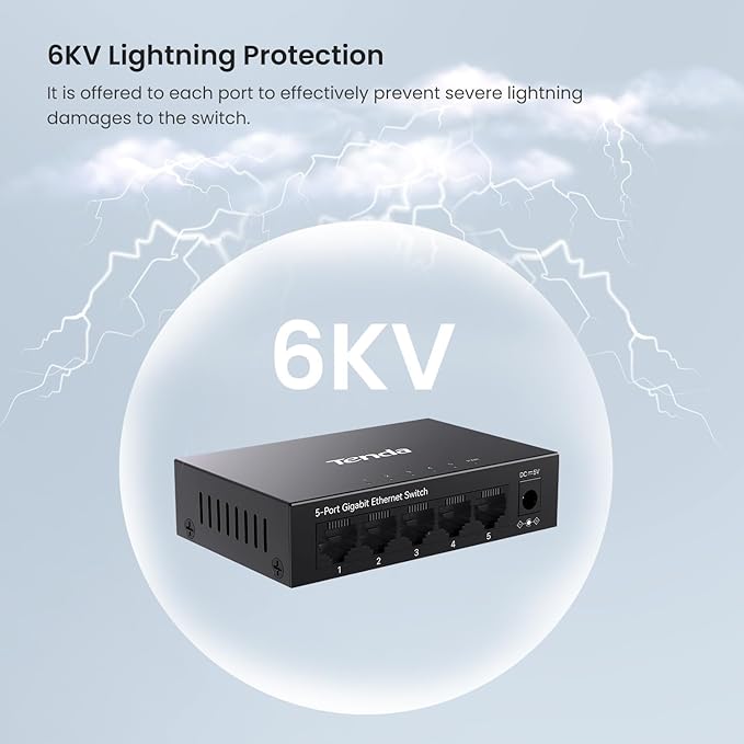 Tenda TEG1005D 5 Port Gigabit Switch, Unmanaged Ethernet Switch, Network Splitter with Traffic Optimization, Plug & Play, Fanless Metal Design Network Switch, Traffic Optimization(Grey)