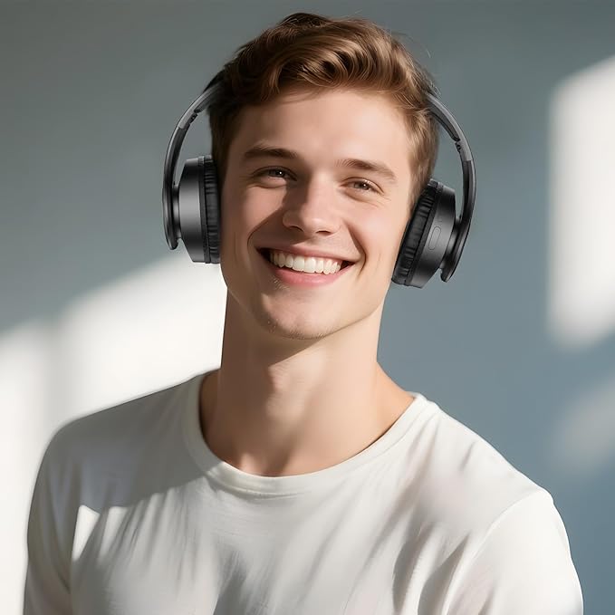 TUINYO Bluetooth Headphones, Over Ear Stereo Wireless Headset 40H Playtime with Deep Bass,Soft Memory-Protein Earmuffs,Built-in Mic Wired Mode PC/Cell Phones-Black