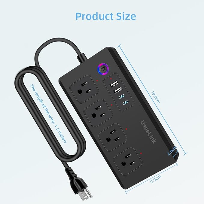 UseeLink Smart Power Strip, 4 Outlets and 4 USB Ports 2A2C, 5 ft. Cord, Surge Protector with Voice Control, APP WiFi Control, Compatible with Alexa & Google Home, No Hub Required, Black