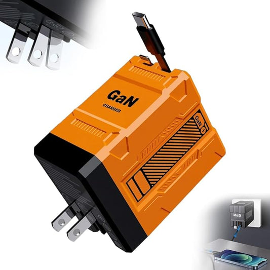 2-in-1 GaN Fast Charger 120w, 2025 Upgraded Retractable Scalable Super Fast Charger Module, Multi-Functional Foldable Charging Adapter Wall Plug for Phone, Tablet, Laptops (Orange)