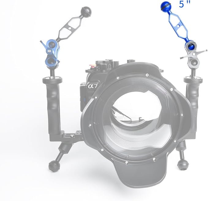 Blue 5" Underwater Aluminum Alloy Extension Arm (2-Pack) - Dual Ball System with 1" Head Connector, Waterproof & Rustproof for Diving Camera Tray/Strobe/Video Light, Scuba Photography Gear