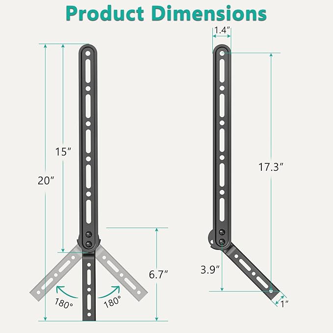 WALI Sound Bar Mount Bracket, for Mounting Above or Under TV, with Adjustable 3 Angled Extension Arm, Fits Most 23 to 65 Inch TVs, up to 33 lbs (SBR202)