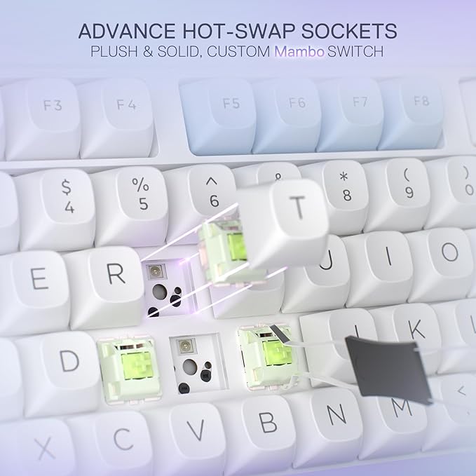 Redragon K673 MAX 75% Wireless Gasket RGB Gaming Keyboard, 3-Modes 81 Keys PBT Compact Mechanical Keyboard w/Hot-Swap Socket, Dedicated Knob Control & 5-Layer Noise Dampening, Custom Linear Switch