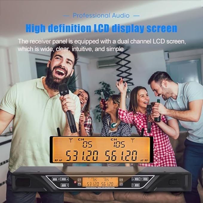 NG-9 UHF Dual Wireless Microphone System with 2 Handheld Dynamic Microphones, Professional Grade Anti-Interference, Two Handed Mic One Touch Pairing, Home KTV, Live, Shows, Meeting