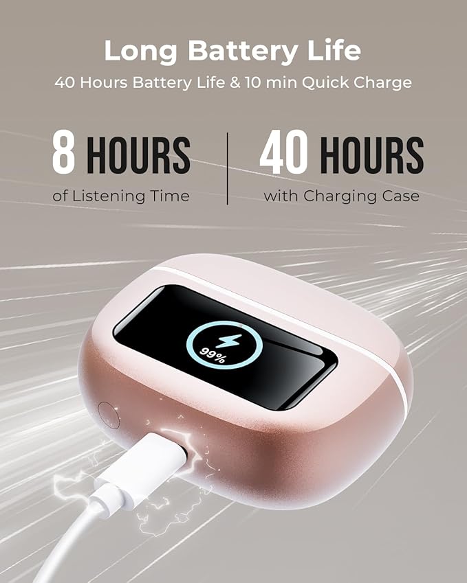 Wireless Earbuds, Ear Buds Active Noise Cancelling with Charging Case, 6.0 Bluetooth Earbuds with AI Clear Calls, 40H Playtime for Sports & Working, Stereo Sound Headphones for iPhone/Android/iPad