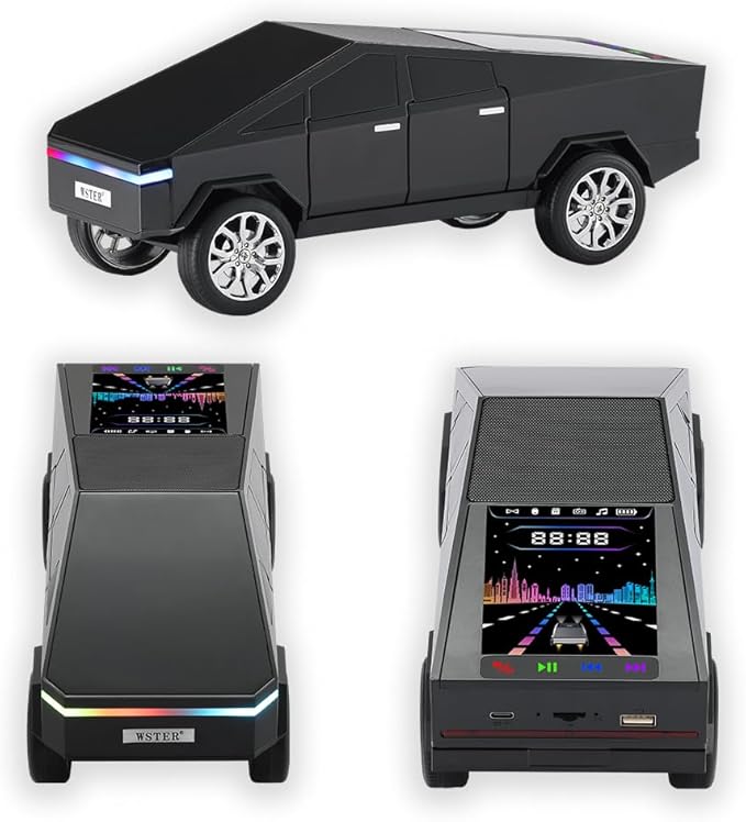 WS-580 Bluetooth Pickup Truck Replica Portable Speaker,with Display Screen,HD Sound, TWS Pairing, FM Radio,Built-in Microphone Hands-Free Calling, LED Party Light, Surprise Gift for Car Lovers(Black)