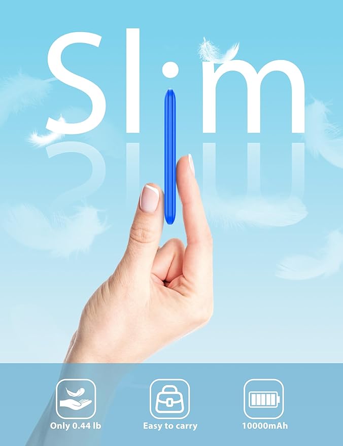 10000mAh Compatible with iPhone 15/16/17 (Only) Slim Portable Charger with Built in Cable, Power Bank Travel Charger External Battery Pack for Phone, 3 Output USB Type C Cord Clutch Charger, Deep Blue