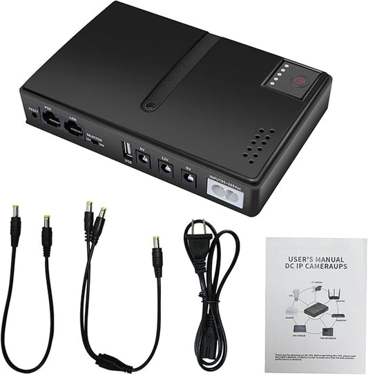 UPS Power Supply, 10400mAh Battery Backup Power Supply, 36W USB 5V DC 5V 9V 12V POE 15V 24V 6 Outlets, Small Lightweight for Security Camera Router (US Plug)