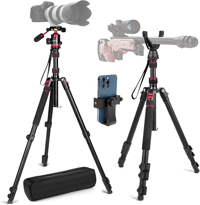 2 in1 Tripod for Camera & Hunting Tripods, 68" Camera Tripods & Monopods with Removable Handle, Aluminum Rifle Tripod & Shooting Stand, Heavy Duty Tripods for DSLR,Canon,Nikon,Sony, Extra Carry Bag