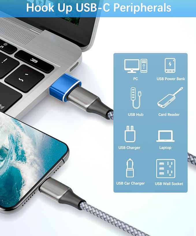 Basesailor USB to USB C Adapter with C Male to 3.0 Female Charger 4Pack,Thunderbolt 4 OTG Converter for Mac,iPhone 17 16 15 14 13 Plus Max Mini,Samsung Galaxy AI S25 S24 S23 Ultra,iPad,AirPods Pro 3