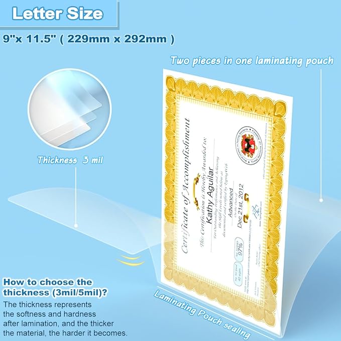 Laminating Sheets, 1000 PCS 3 Mil Laminating Pouches 9 x 11.5 Thermal Laminate Sheets Holds 8.5 x 11 Inch Sheets, Universal Lamination Paper for Laminator, Photos, Files, Round Corner Letter Size