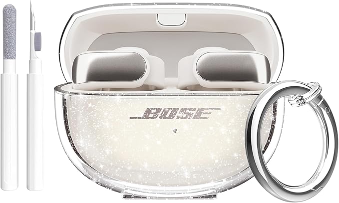 for Bose Ultra Open Earbuds Case Glitter,Cute Sparkle Bling for Bose Ultra Open Case Cover 2024,Soft TPU Cover for Bose Open Ear Earbuds Accessories with Carabiner and Cleaning Pen-Glitter
