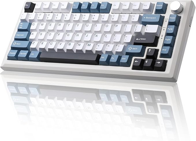 Y75 Wireless Mechanical Keyboard,75% Hot Swappable Custom Keyboard with Knob,RGB Backlit, PBT Keycaps,2.4GHz/USB-C/BT5.0 Mechanical Gaming Keyboards(White&Blue,Milk Switch)