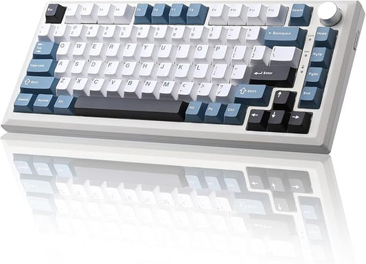 Y75 Wireless Mechanical Keyboard,75% Hot Swappable Custom Keyboard with Knob,RGB Backlit, PBT Keycaps,2.4GHz/USB-C/BT5.0 Mechanical Gaming Keyboards(White&Blue,Milk Switch)