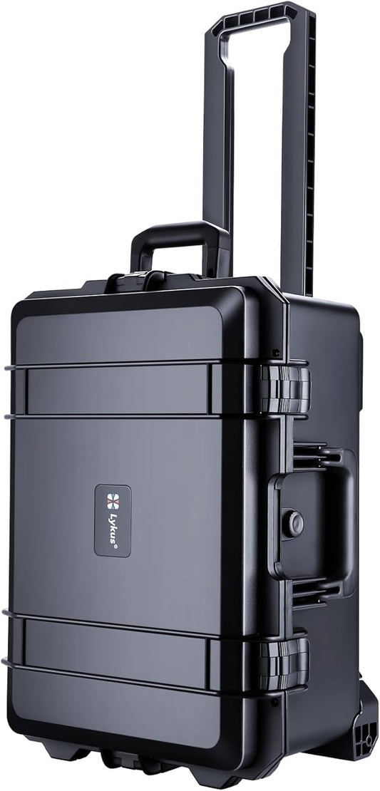 Lykus HC-5220 Waterproof Hard Case with Wheels and Customizable Foam, Interior Size 20.5x14.2x9.7 inch, Suitable for camera, lens, drone, mic, flashlight, projector, electronics, tools, and more