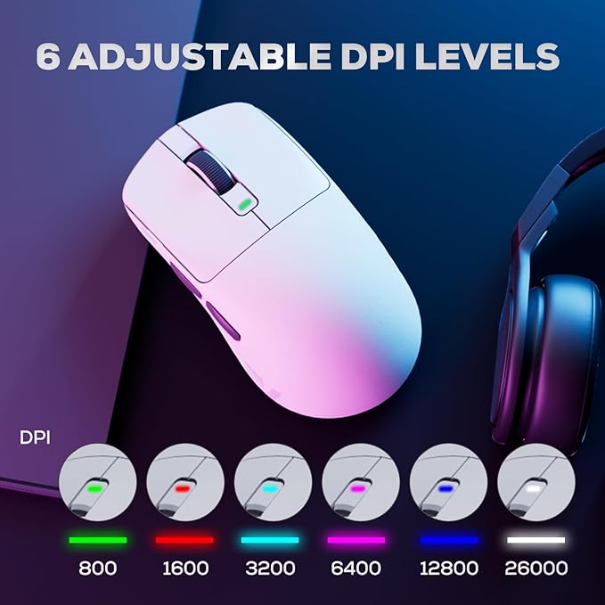 RK ROYAL KLUDGE RK M3 Gaming Mouse with 42000 DPI PAW3950 Optical Sensor 47g Lightweight Tri-Mode 2.4G/USB-C/Bluetooth Wireless Mouse 8000Hz Polling Rate with 5 Programmable Buttons White