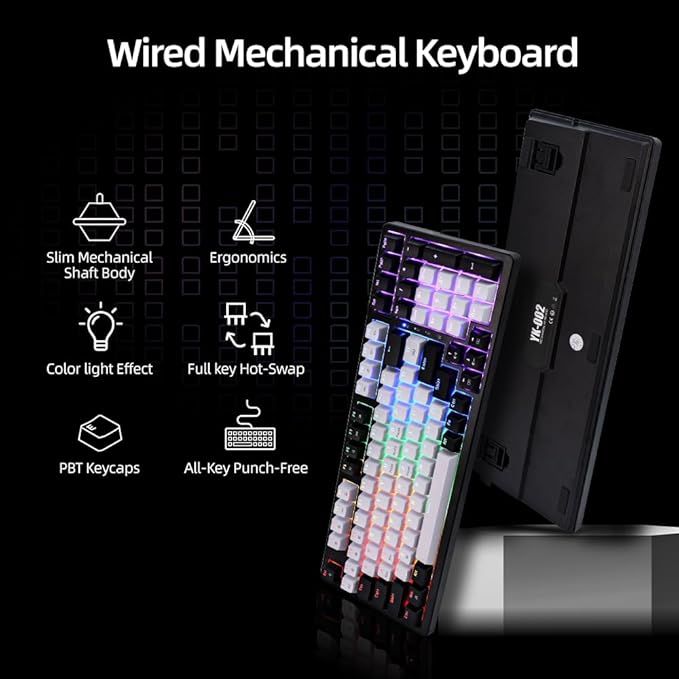 Mechanical Gaming Keyboard, Full Key Percent Compact Wired RGB Backlit Light Up, Red Switches Hot Swappable USB C Creamy Sounding Silent Black Mechanical Keyboard for PC MAC