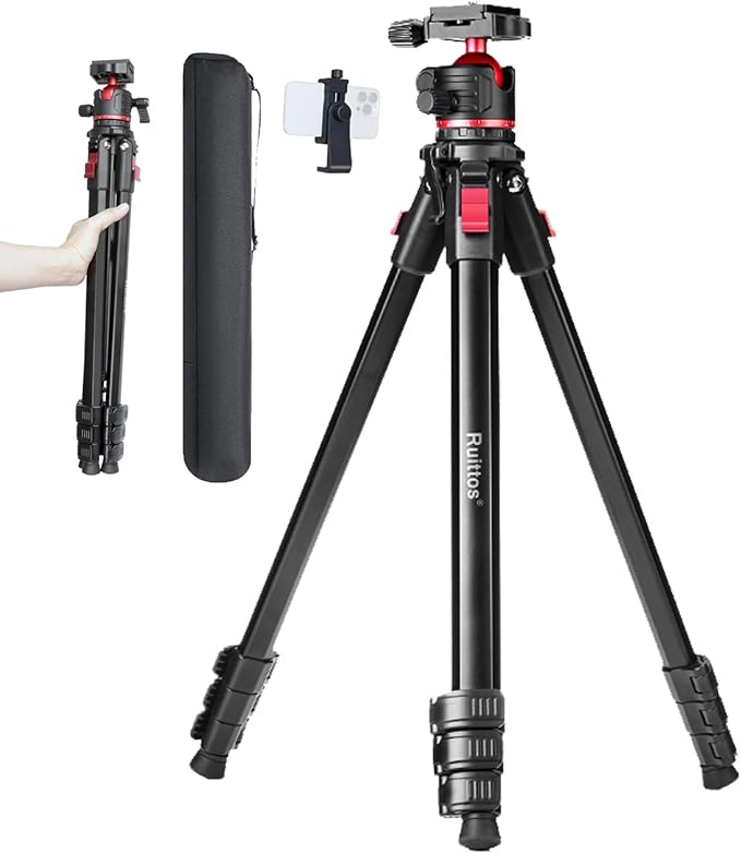 Travel Tripod, 68" Camera Tripod with 360° Ball Head Lightweight Aluminum Portable for DSLR/SLR Cameras, Video Camcorders, Action Cameras, Phones, Telescopes...8.8lbs (TM66-LB36)