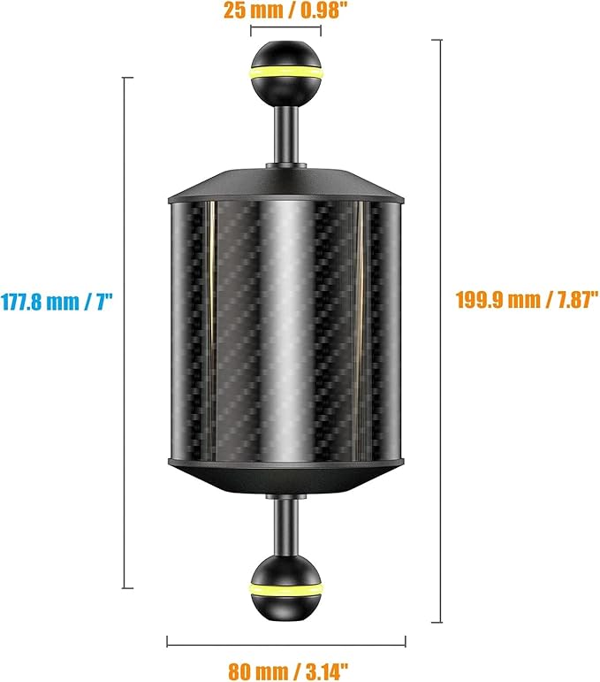 Sea frogs D80mm, 7'', Carbon Fiber Float Arm for Ultralight, Aquatic Arm, Buoyancy Provided 500 g, Underwater Camera System Diving Tray Video Light/Strobe GA-9