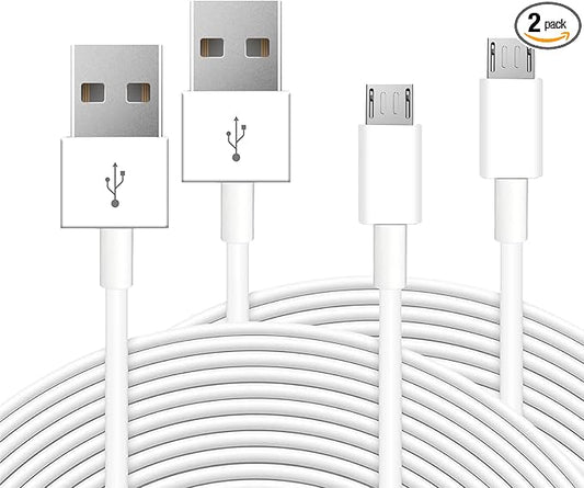 2 Pack 16.4ft 5M Micro USB Cable, Charging and Data Sync Cord for Wyze Cam YI Camera Nest Cam Blink Netvue Kasa Cam Cloud Camera Furbo Dog Arlo Q and More Micro USB Devices-White
