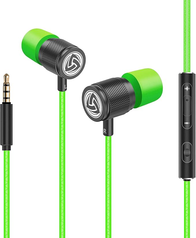 LUDOS Ultra Wired Earbuds in-Ear Headphones, 5 Years Warranty, Earphones with Microphone, Noise Isolating Ear Buds, Memory Foam for iPhone, Samsung, School Students, Kids, Women, Small Ears - Green