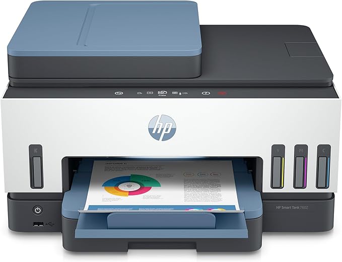 HP Smart Tank 7602 Wireless All-in-One Ink Tank Printer, Scanner, Copier with 2 years of ink included, Best-for-home office, Refillable, AI-enabled (28B98A)