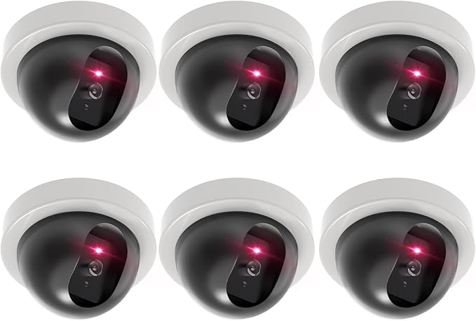 WALI Dummy Fake Security CCTV Dome Camera with Flashing Red LED Light with Security Alert Sticker Decals (SDW-6), 6 Packs, White