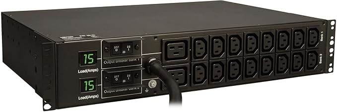 Tripp Lite Metered PDU, 30A, 18 Outlets (16 C13 & 2 C19), 208/240V, L6-30P, 12 ft. Cord, 2U Rack-Mount Power, TAA (PDUMH30HV) Black