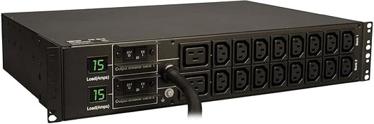Tripp Lite Metered PDU, 30A, 18 Outlets (16 C13 & 2 C19), 208/240V, L6-30P, 12 ft. Cord, 2U Rack-Mount Power, TAA (PDUMH30HV) Black