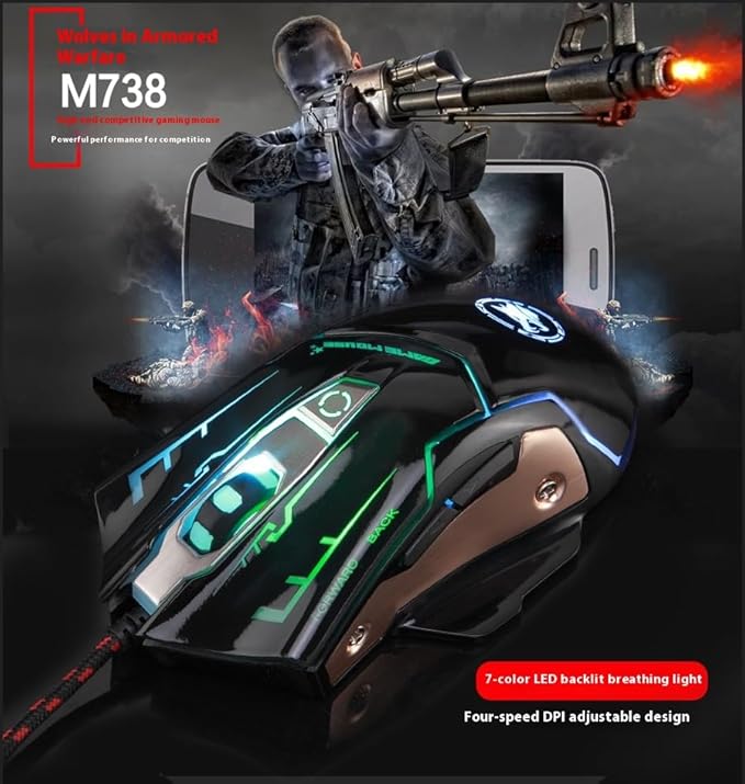 RGB Light up Wired Gaming Mouse for Computer - Durable USB Led Laptop Mice w/ 7 Color Backlit, 4 Adjust DPI Up to 3200 for Gaming, Silent & Stable PC Corded Mouse for Mac MacBook Windows Linux PS4