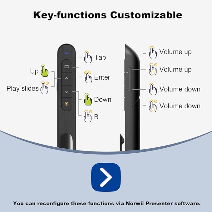 Norwii N76 Rechargeable Presentation clicker with Pointer, Long Range Presentation Remote, Wireless Presenter for PowerPoint Presentations, Slide Control (Black with Red Light)
