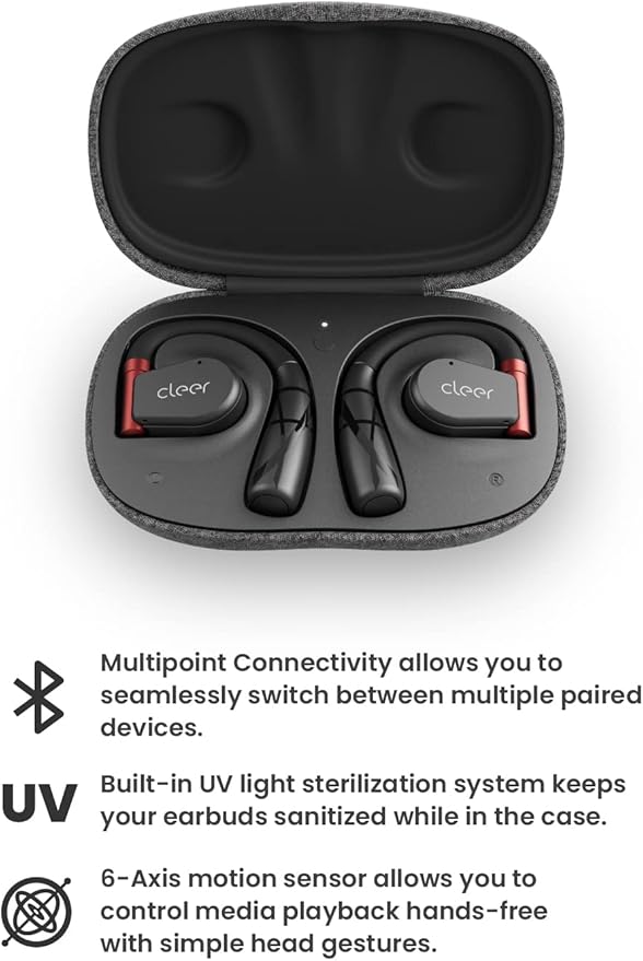 Cleer ARC II Sport Open Ear Headphones, True Wireless Ear Buds with Dual Mic, Sweat Resistant, Multi-Point Connect, 35 Hrs Playtime, Secure Fit, Bluetooth 5.3 Earbuds with Ear Hooks, Preset EQ, Black