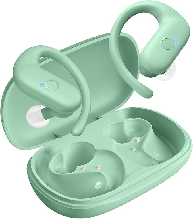 for Wireless Earbuds,Sport Bluetooth 5.4 Headphones,Over Ear Buds with Deep Bass Sound,60H Playtime Clear Calls Earphones Redesigned Comfort Fit with Earhooks for Running,Meeting,Workout-Green