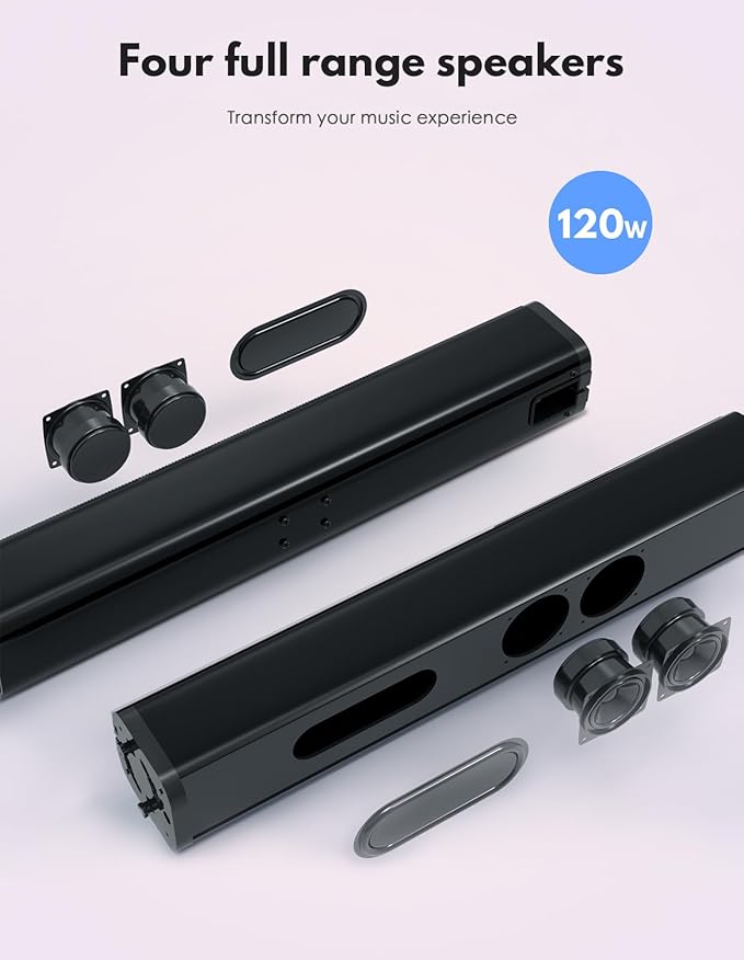 2 in 1 Separable Sound Bar for Smart TV with Subwoofer, Bluetooth 5.0 Surround Sound System for Home Theater, ARC/Optical/Aux/USB TV Speaker, Treble/Bass Adjust, 10 EQ Modes, Remote Included