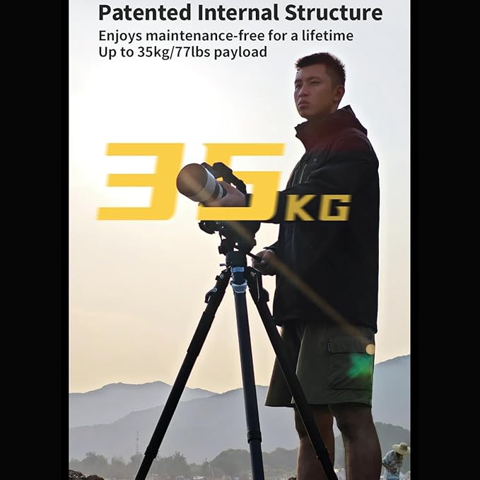 YC Onion PINETA Peak Carbon Fiber Tripod with Coconut 75mm Bowl Head, 35kg/77lbs Payload with Bowl Head, Adjustable Legs, One Step Release Travel Camera Tripod for Mirrorless, DSLR