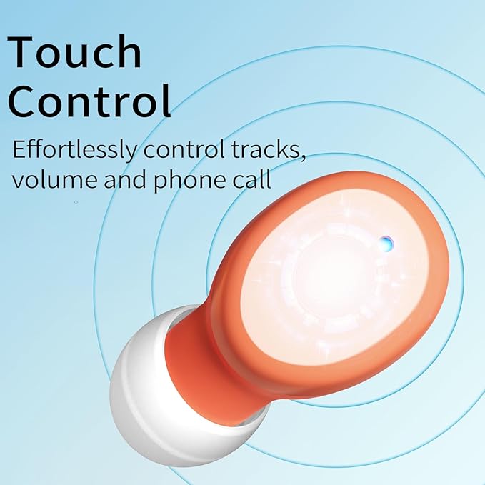 Wireless Earbuds in-Ear Headphones Bluetooth 5.3 with Built-in Mics Deep Bass Clear Call Ultralight Headsets Up to 60H Play Time for Studying Workout Gaming Orange