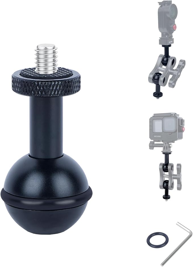 Anti-Loosening 1" Ball Head Adapter with 1/4"-20 Thread - Aluminum Camera Mount for GoPr0, DSLR, Action Camera, Camcorder, Smartphone & RAM Mounts B-Size Arms (Black, 63160A)